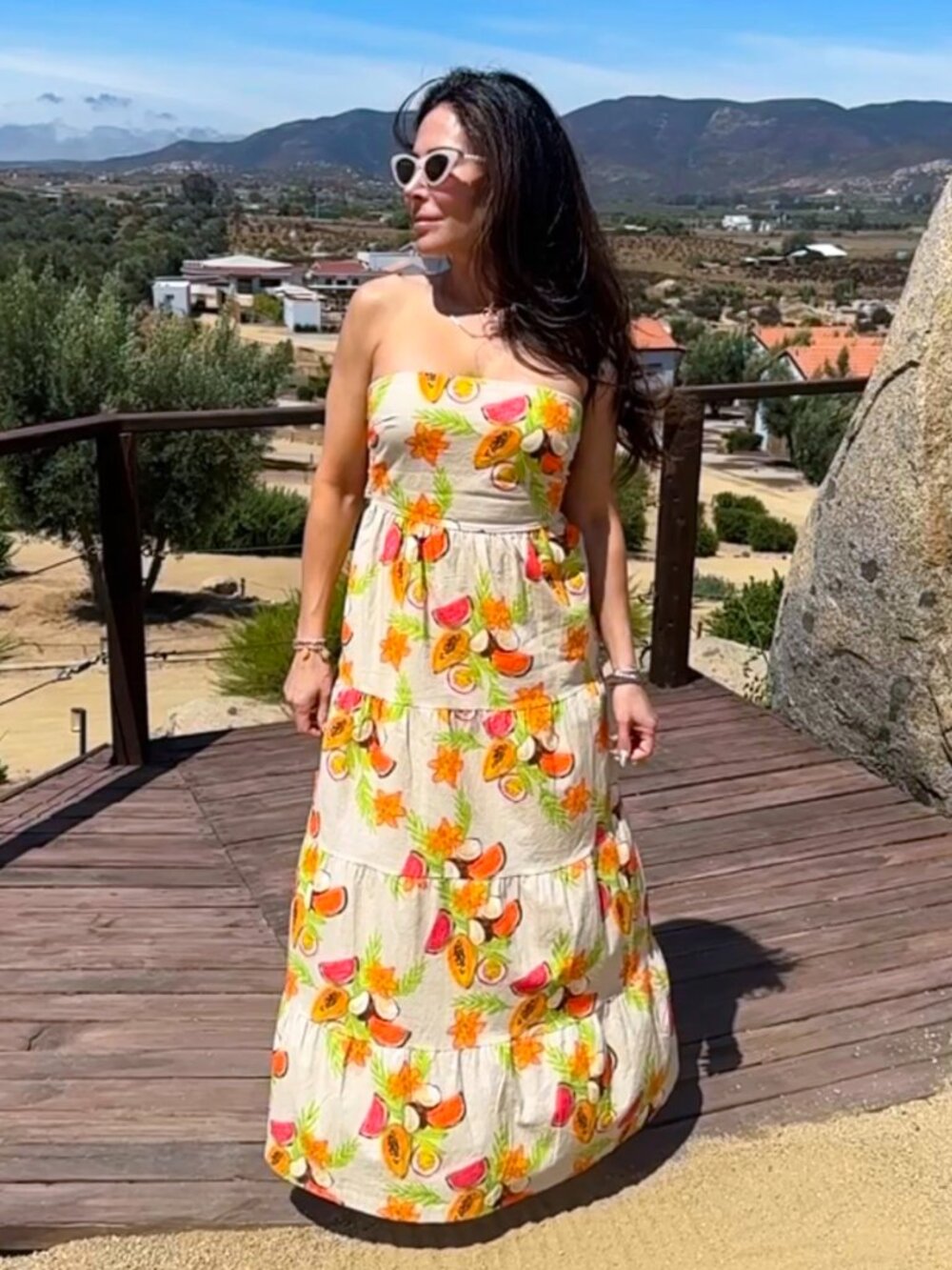 Papaya Watermelon Print Tie-Back Maxi Dress - Bäcio, Size Small